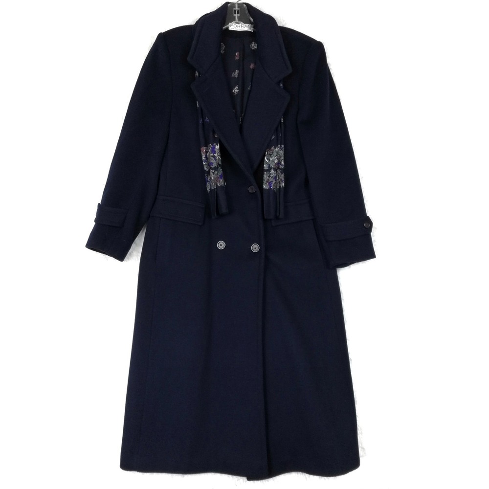 Vtg Forrani Forecaster Womens Trench Coat 100% Wool Navy Blue Double Breasted 12